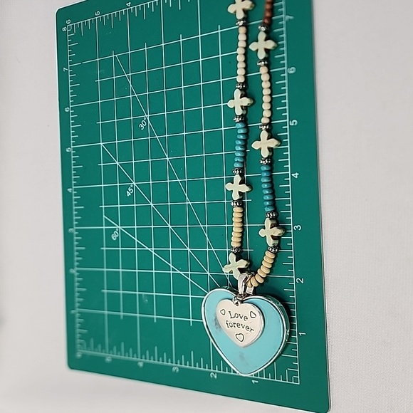 LOVE FOREVER Turquoise Color Heart Removable Pendant and Beaded Necklace - Picture 7 of 9